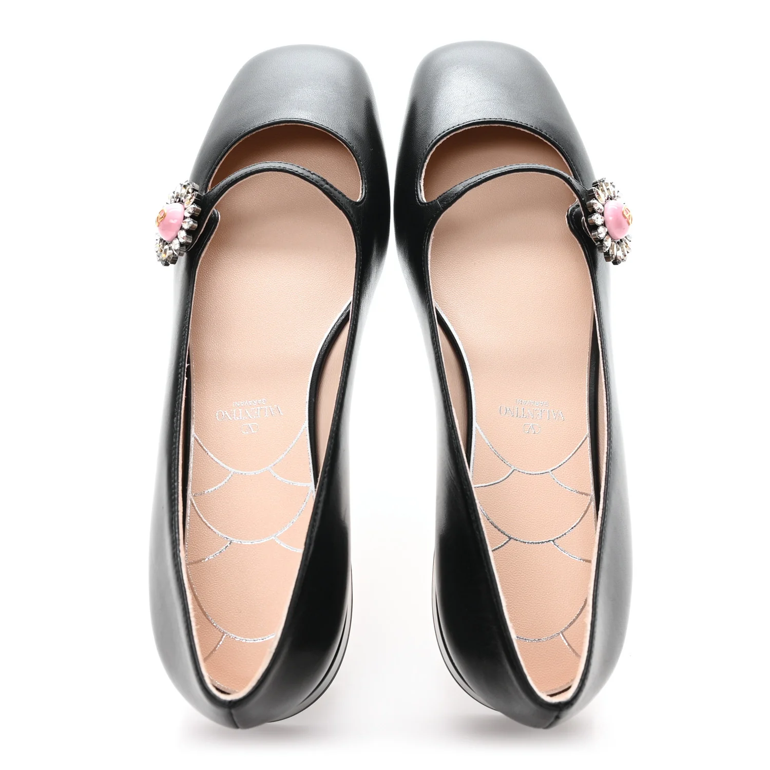 Kidskin Jewel Button Mary Jane Flats  38.5 Black Pink