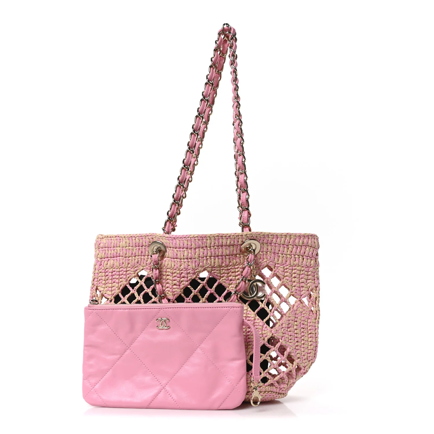 Raffia Effect Braided Small Shopping Bag Beige Pink - Top Club
