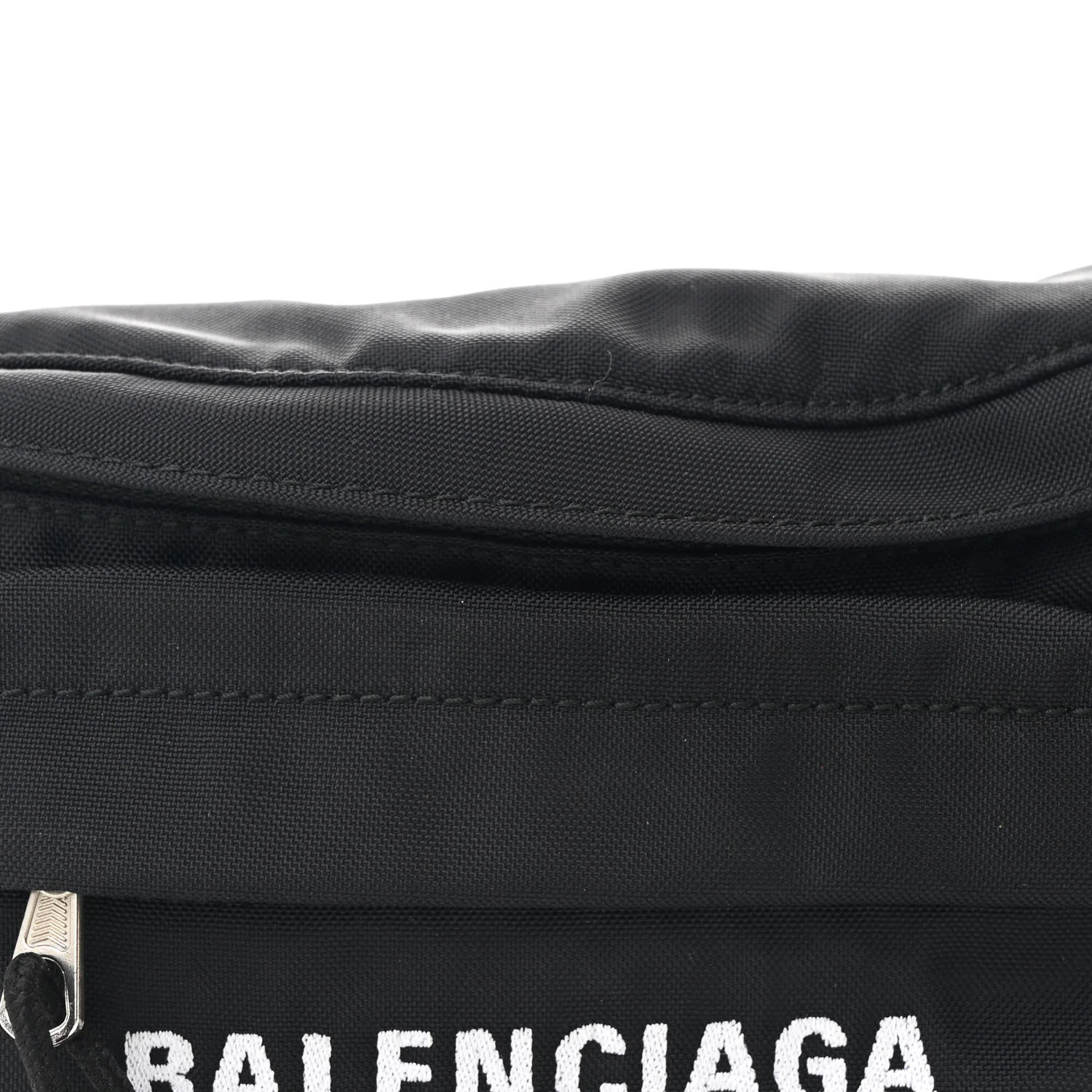 Sport Nylon Logo Embroidered Wheel Belt Bag Black White - Top Club