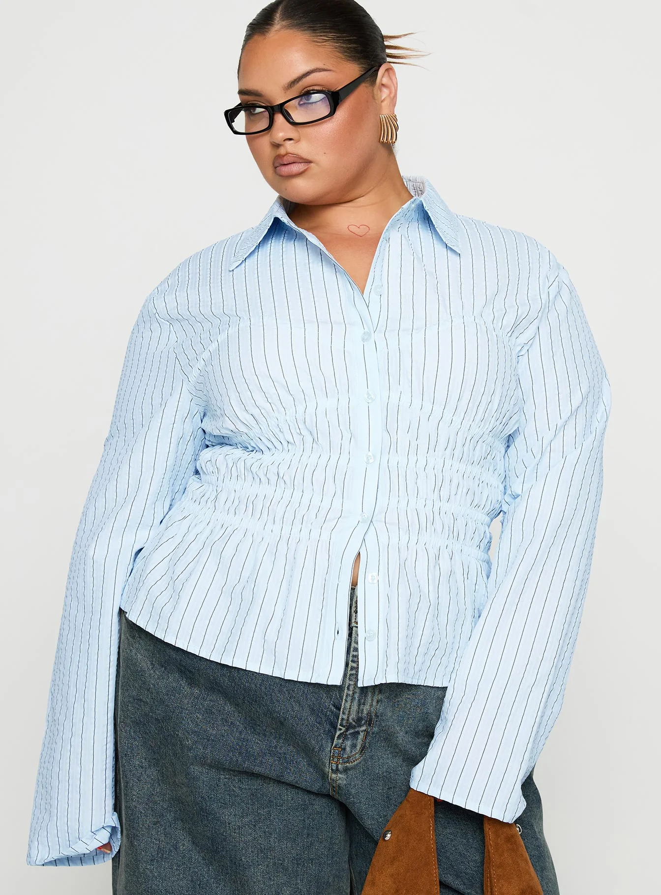 Liesel Shirred Long Sleeve Top Stripe Curve