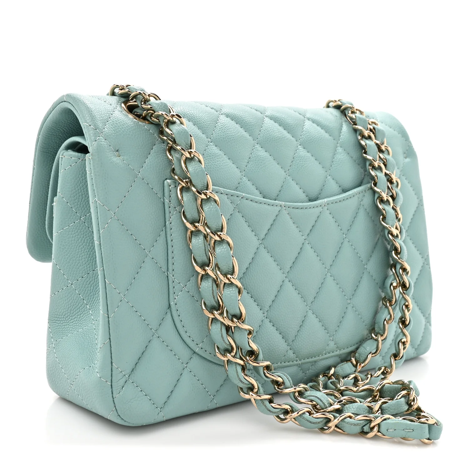Caviar Quilted Small Double Flap Light Blue - Top Club