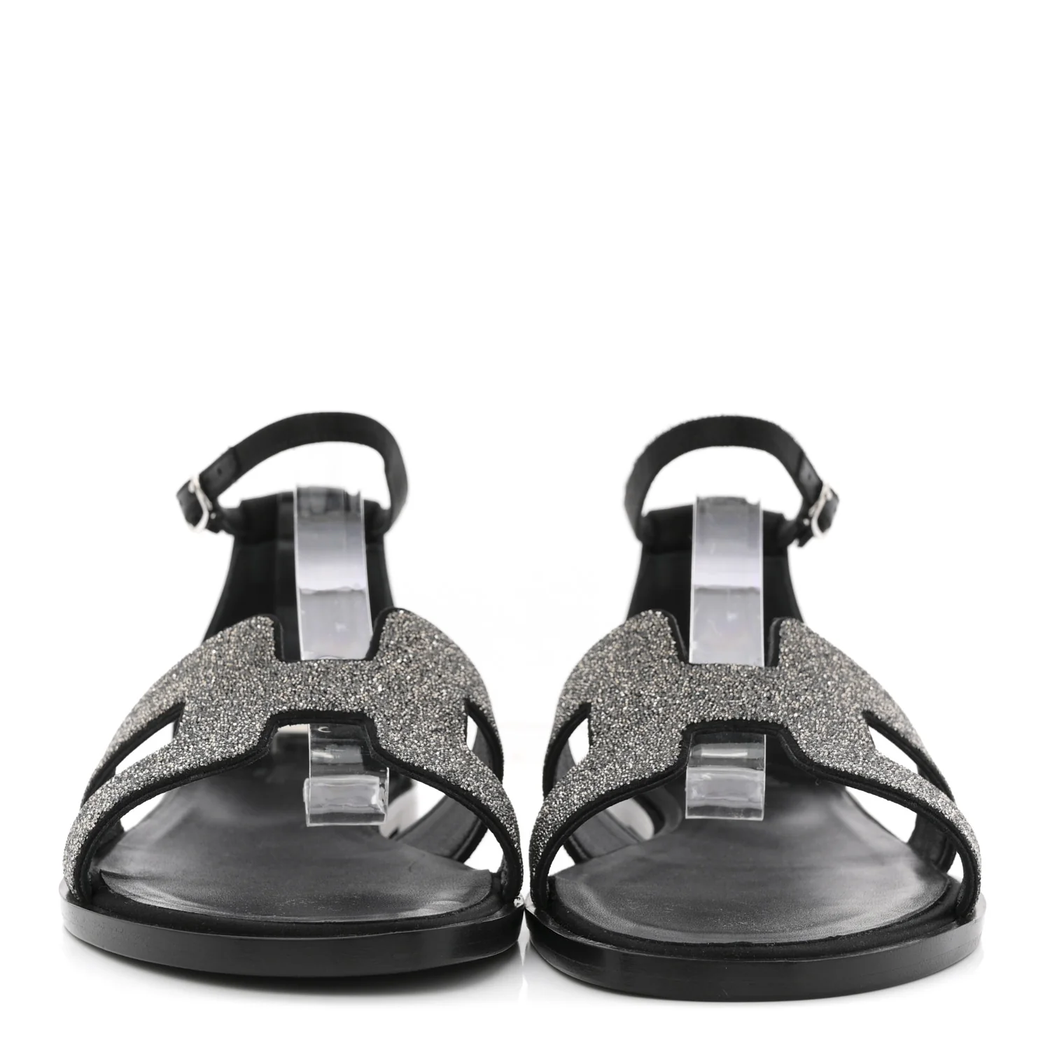 Satin Crystal Santorini Sandals 37.5 Black - Top Club