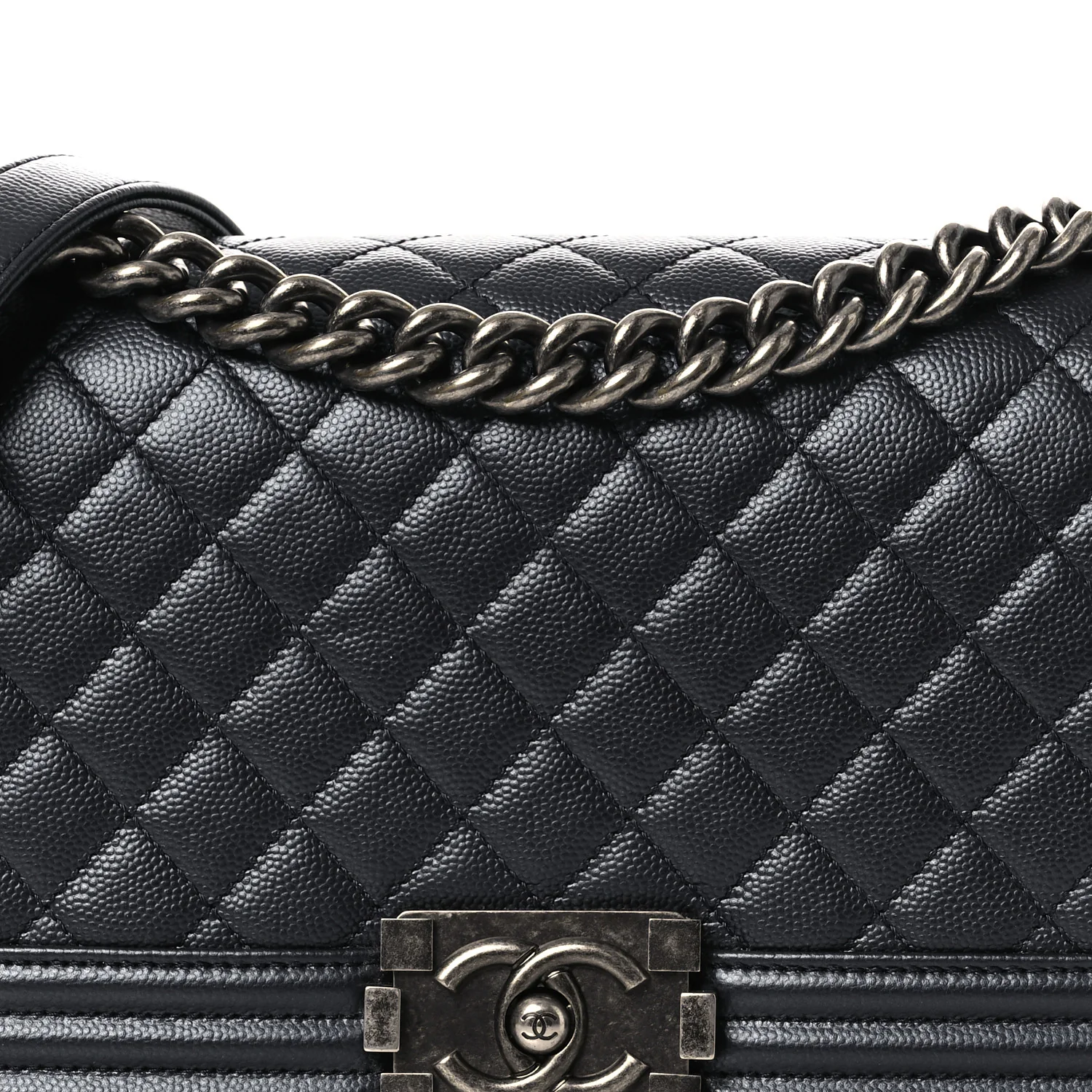 Metallic Caviar Quilted Medium Boy Flap Navy - Top Club