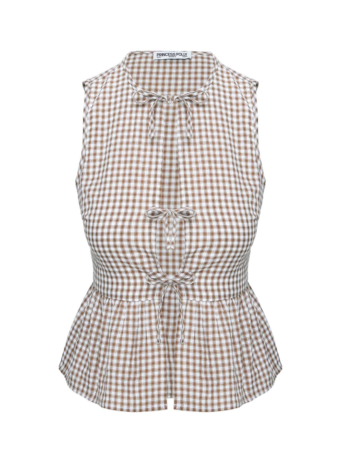 Rosellah Tie Up Top Brown Check