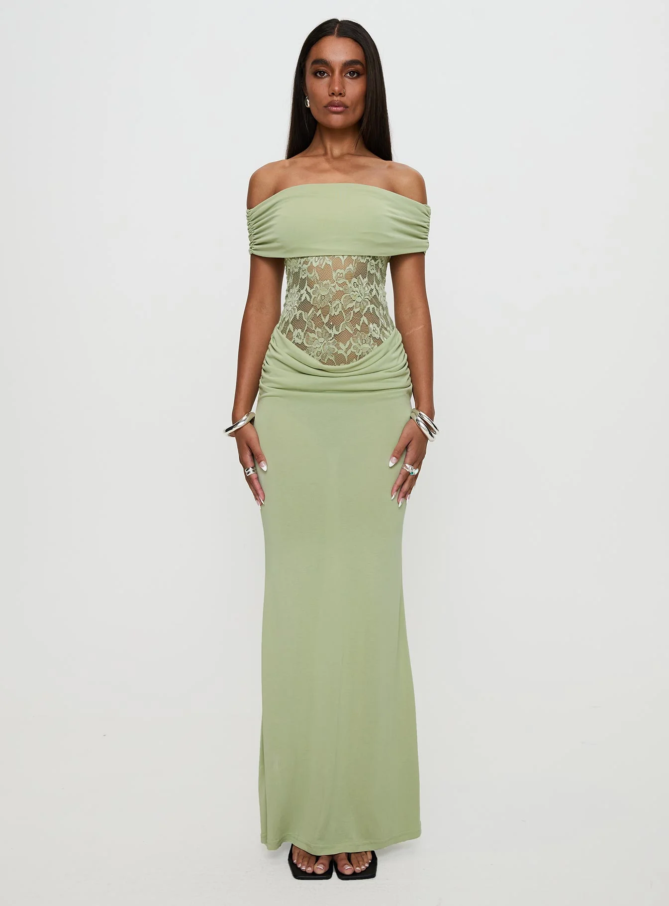 Gwendolen Off The Shoulder Maxi Dress Green