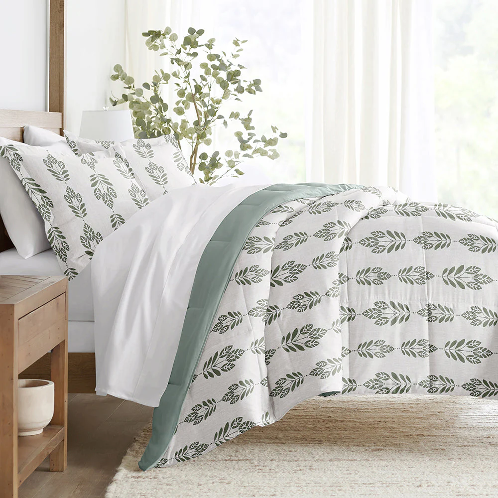 Folk Leaves Reversible Down-Alternative Comforter Set (Sale)