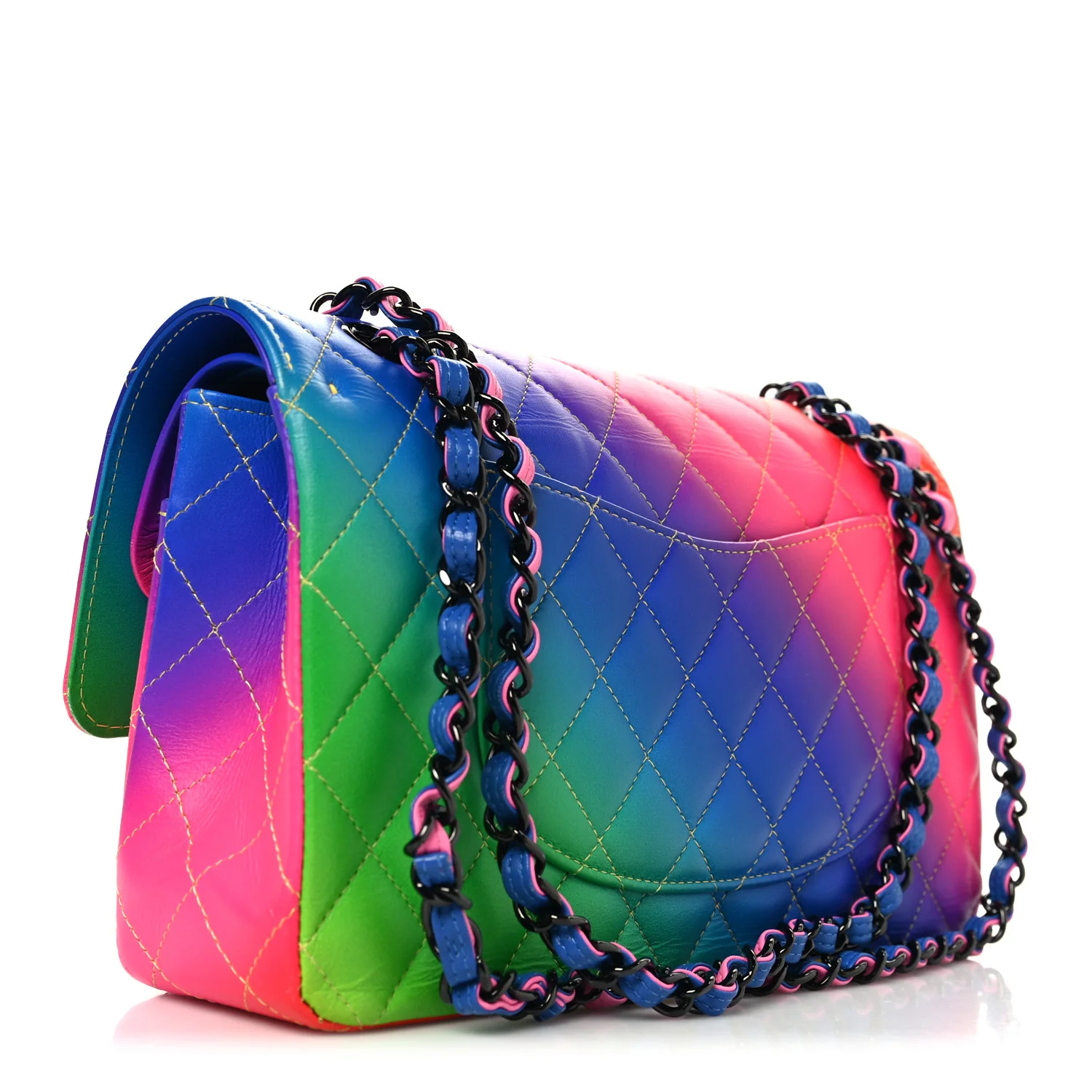 Calfskin Quilted Medium Rainbow Double Flap Multicolor - Top Club