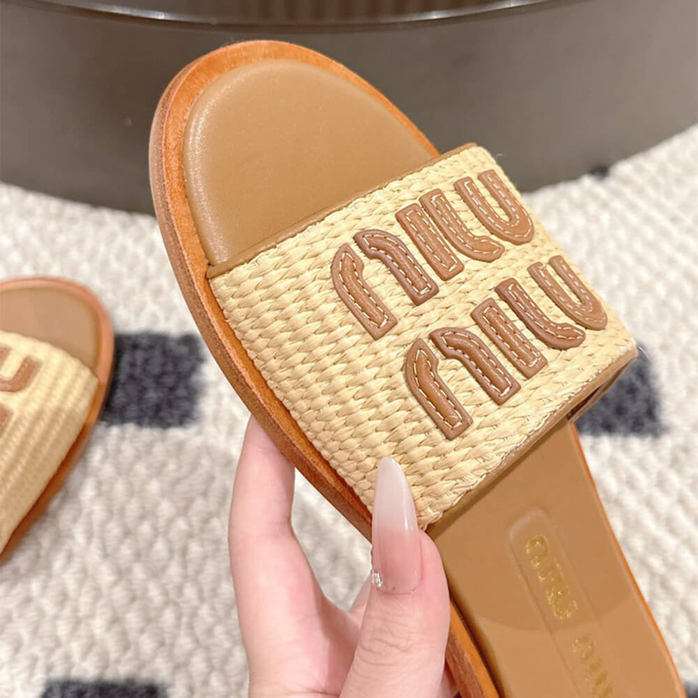 MiuMiu Raffia Slide Sandals - Top Club