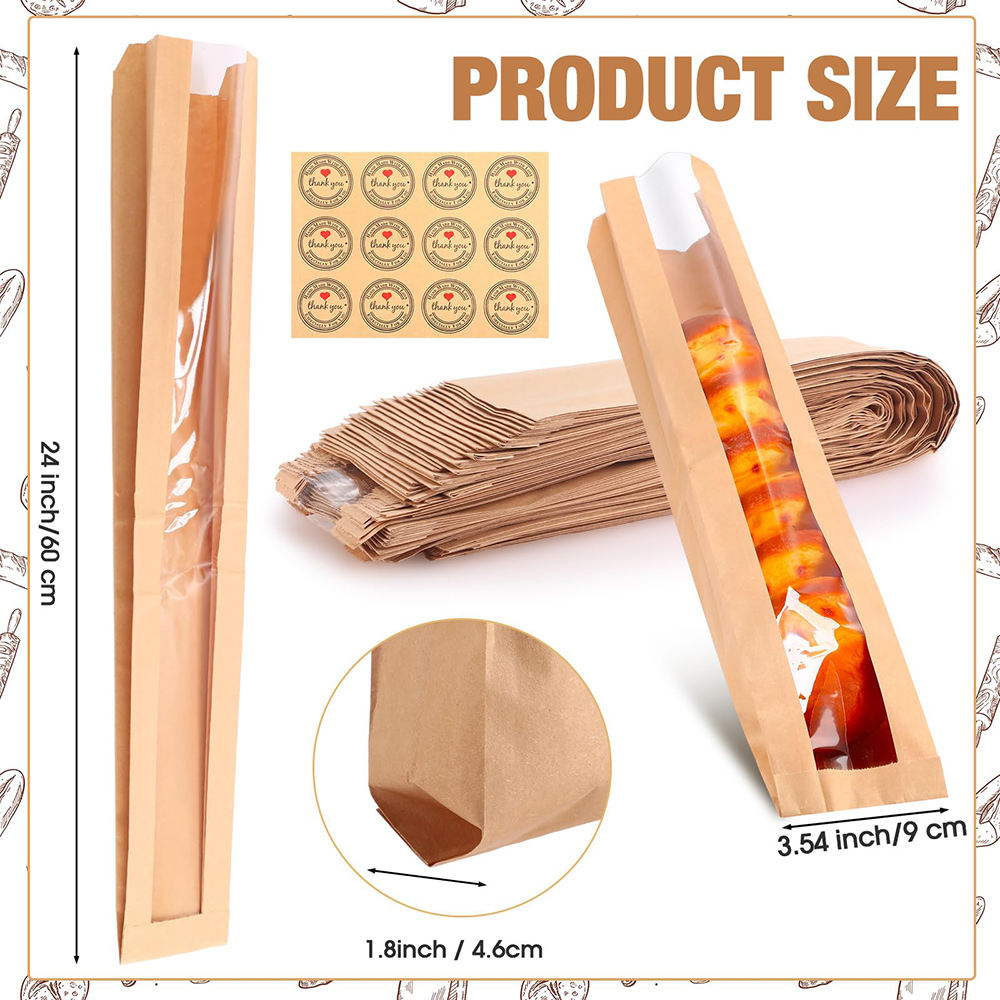 Baguette Bread Bag Long Stick Paper Bags with Window
