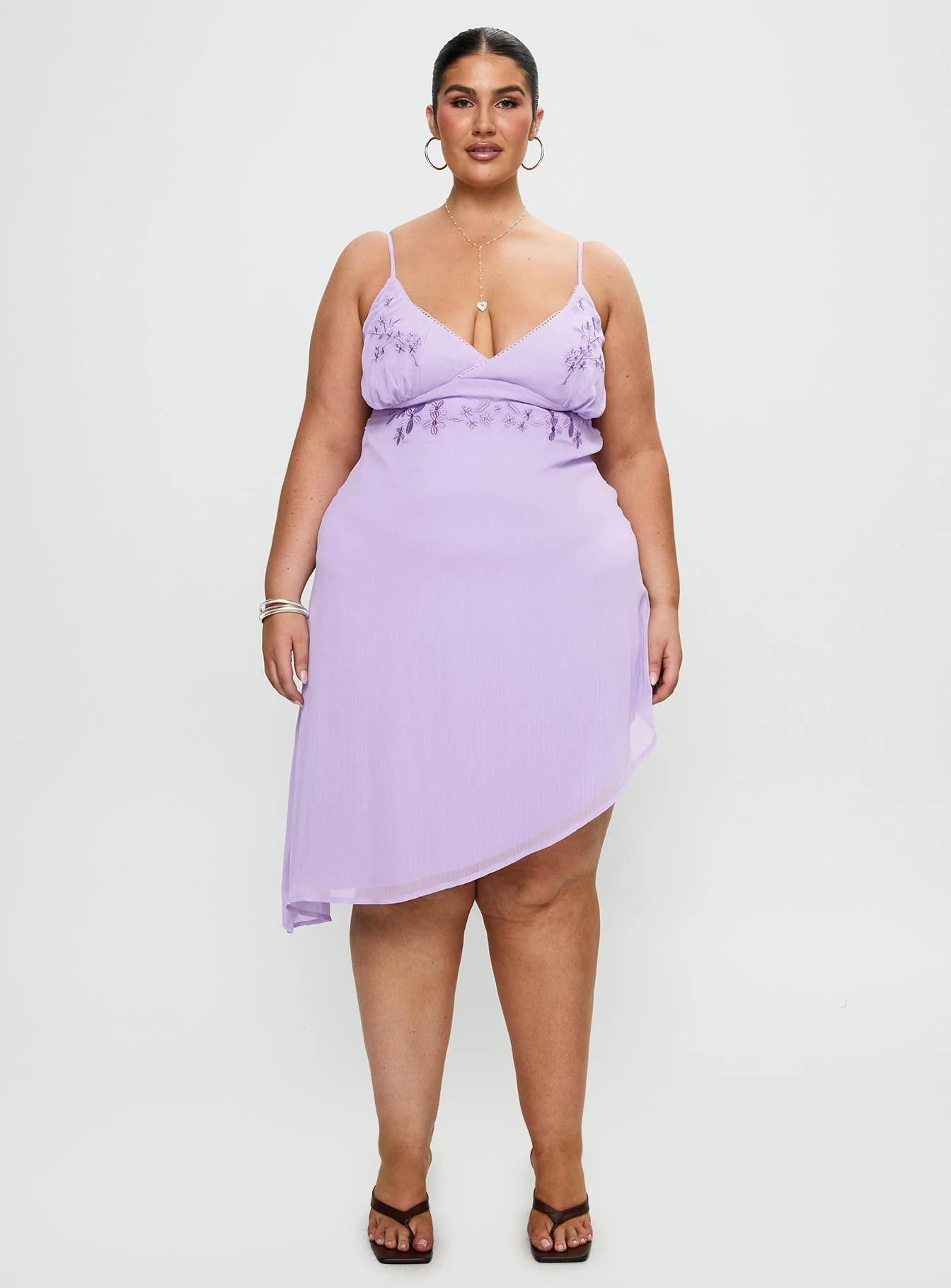 Secret Gardens Asymmetrical Midi Dress Purple Curve