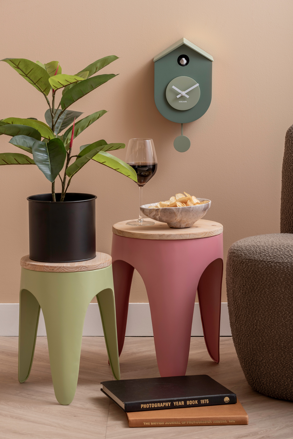 Wandklok Grato Cuckoo - geel