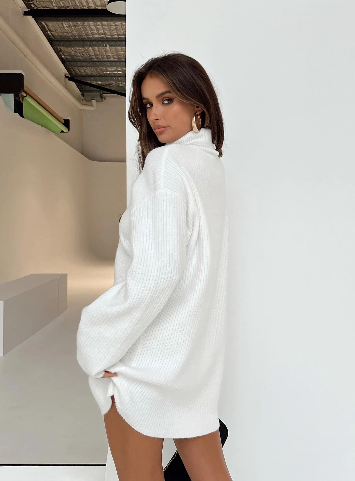 Sonelle Long Sleeve Knit Mini Dress White