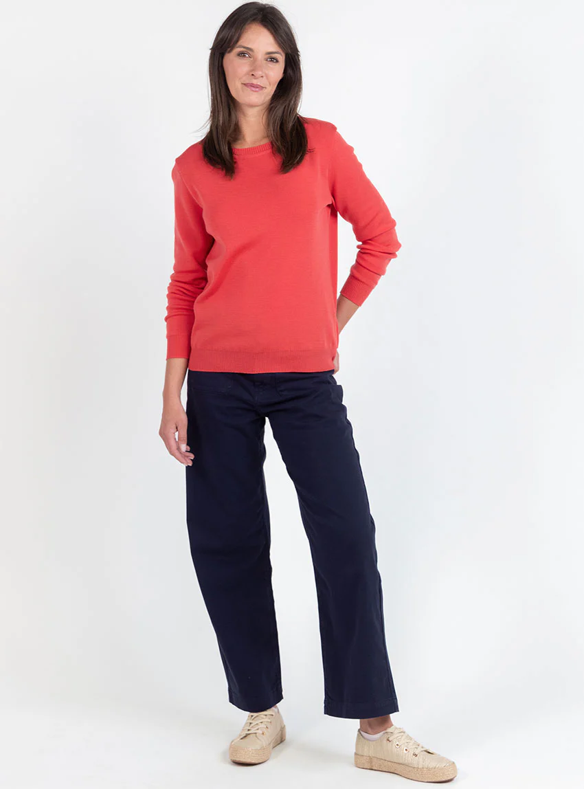 Pull femme en laine mérinos col rond rouge lumineux