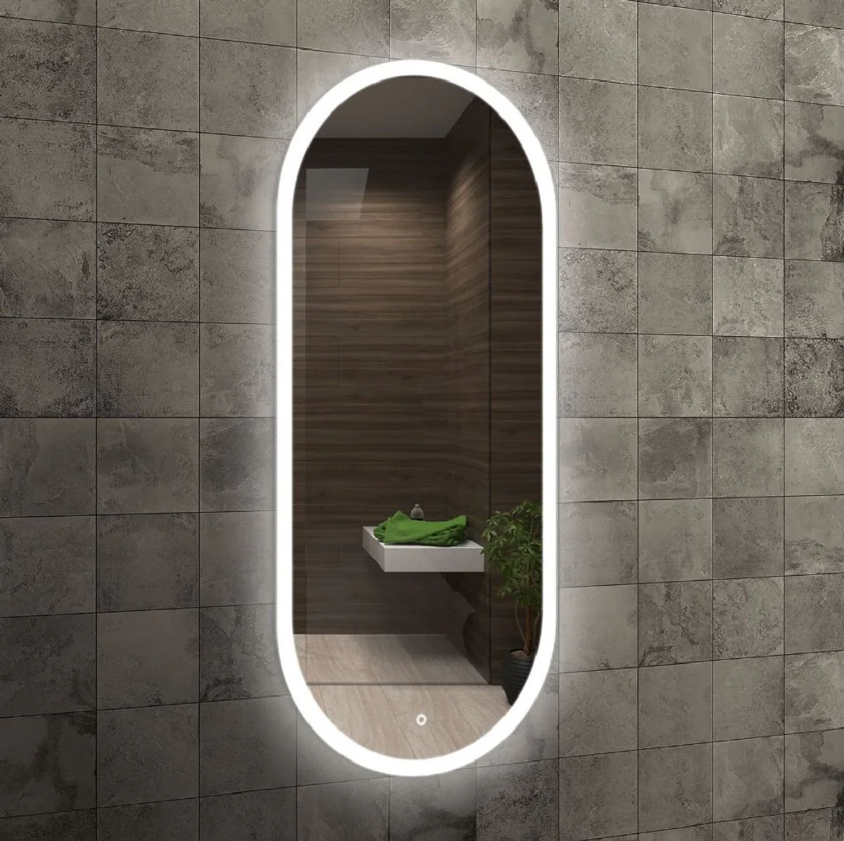 Luxury bathroom mirror 45 x 2.5 x H. 105 cm - Oval wall mirror with LED lighting - Bathroom furniture - Bathroom accessories - Luxury furniture