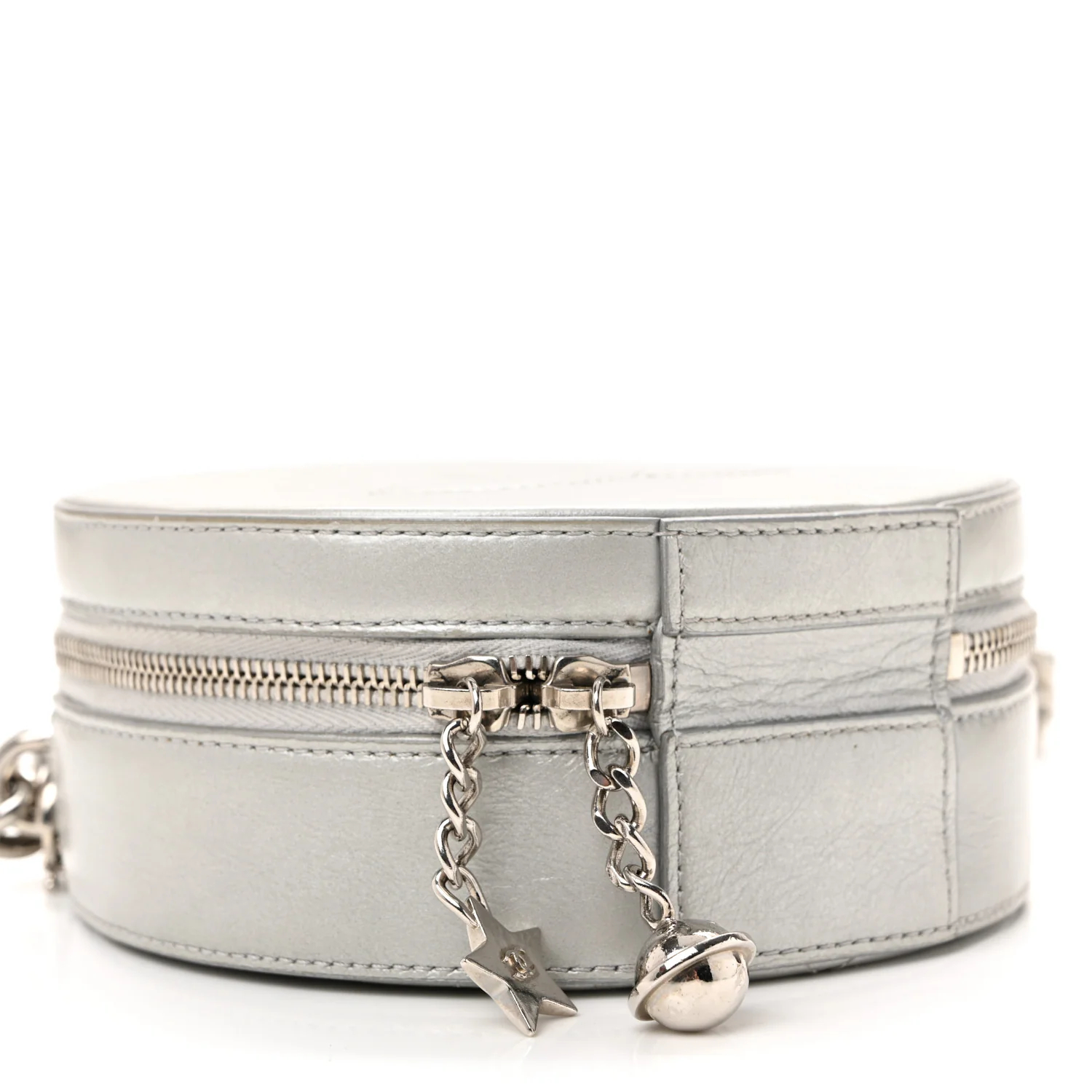 Metallic Glazed Calfskin Round As Earth Evening Bag Silver - Top Club