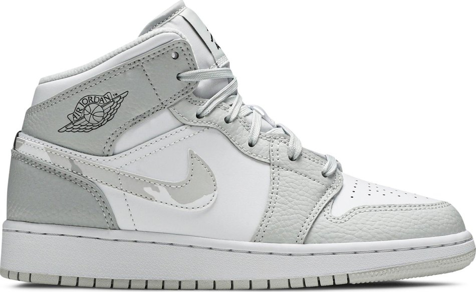 Air Jordan 1 Mid SE GS  Swoosh Logo-Grey Camo  DD3235-100 - Sneaker Replica Workshop