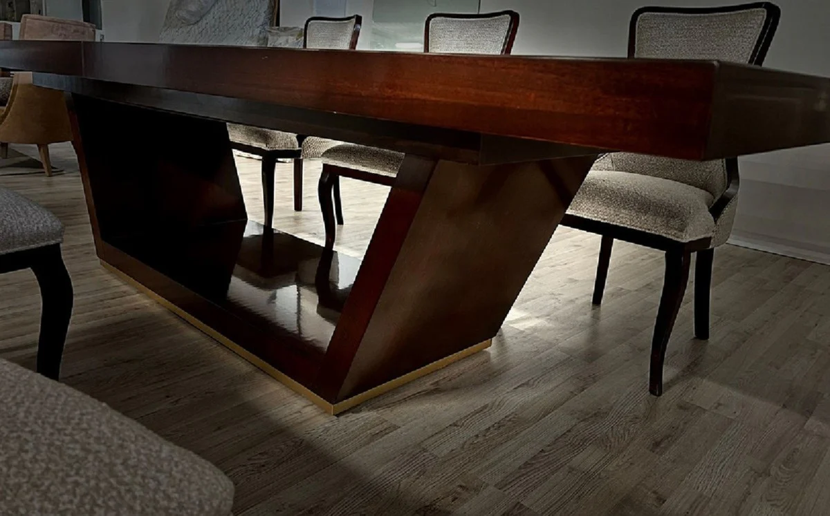 Luxury Art Deco Dining Room Set Beige / Brown / Gold - 1 Extendable Dining Table & 6 Dining Chairs - Luxury Dining Room Furniture - Art Deco Dining Room Furniture - Luxury Quality - Made in Italy