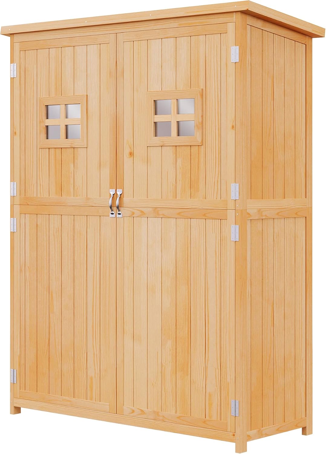 Outsunny Casetta da Giardino in Legno di Abete con Porta Doppia, Capanno Attrezzi con Mensole e Finestre, 127.5x50x164cm