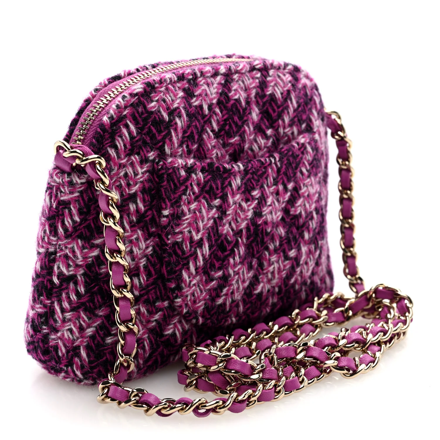 Tweed Quilted Mini Clutch With Chain Purple - Top Club