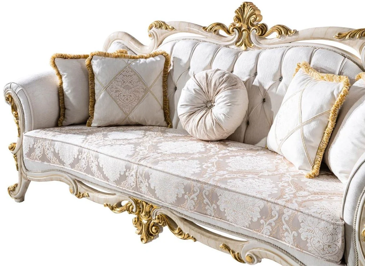 Luxury Baroque Living Room Set White / Brown / White / Beige / Gold - 2 Baroque Sofas & 2 Baroque Armchairs & 1 Baroque Coffee Table - Luxury Living Room Furniture in Baroque Style - Baroque Furniture
