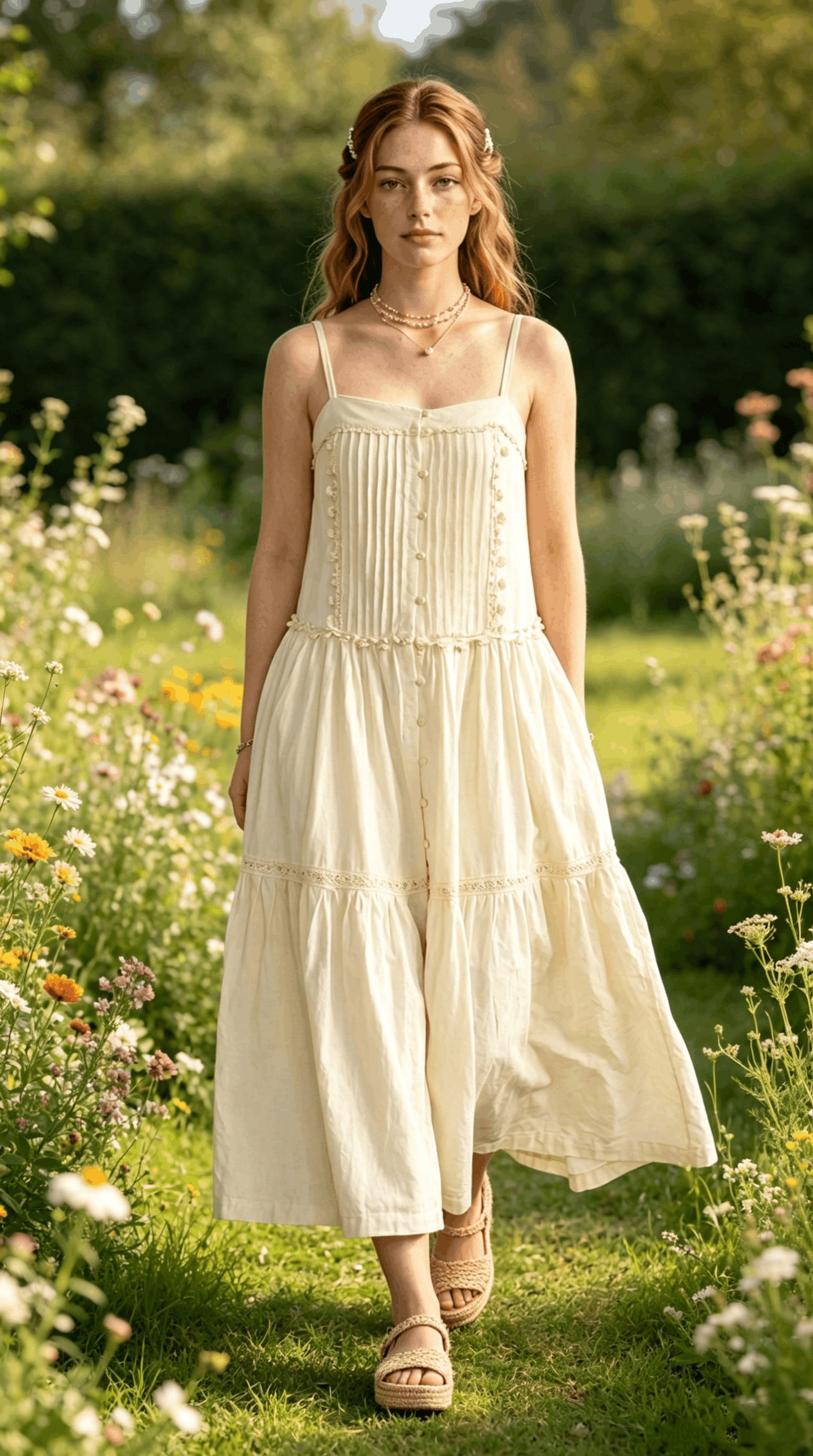Women's Cotton-Blend Spaghetti Strap Tiered Maxi Dress for Cottagecore Garden Events - Nordfashionstorm - Women's Clothing, Fashion for You - Nordfashionstorm.com