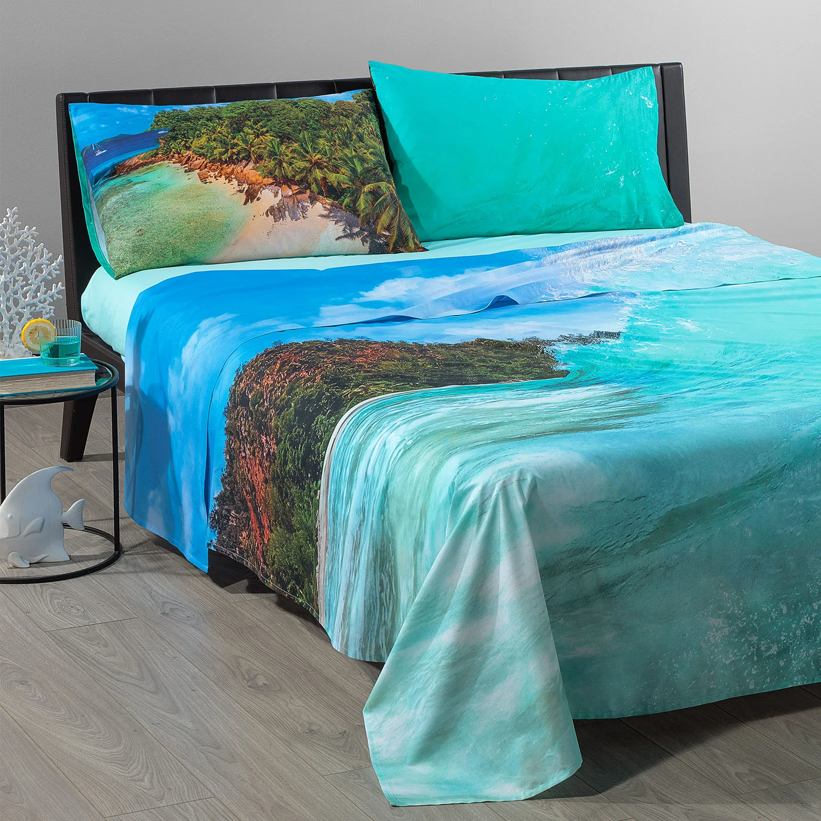 Lenzuola Copriletto In Cotone Big Wave Matrimoniale Unica Sogni Di Viaggio