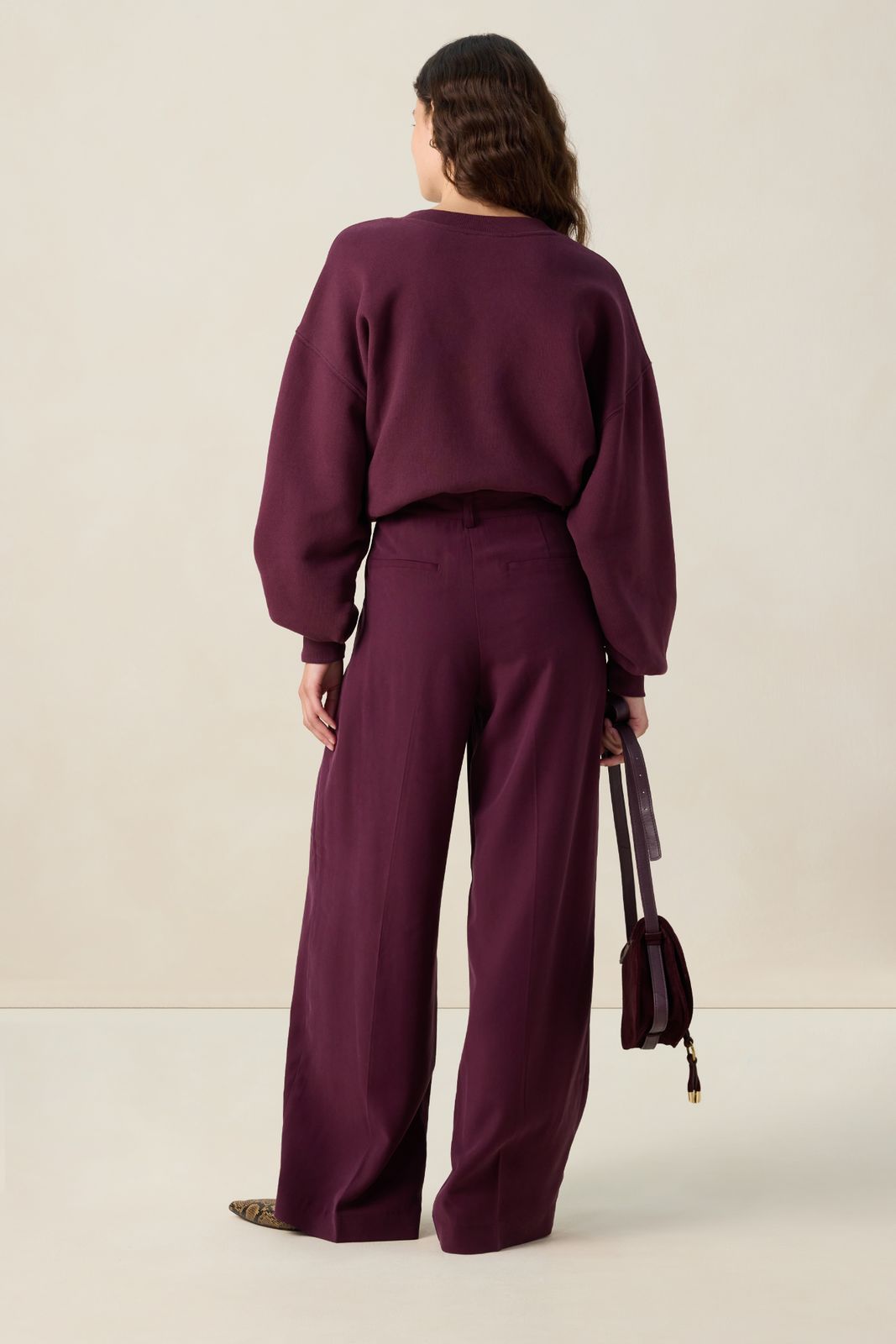 Donkerrode high waist wide leg broek