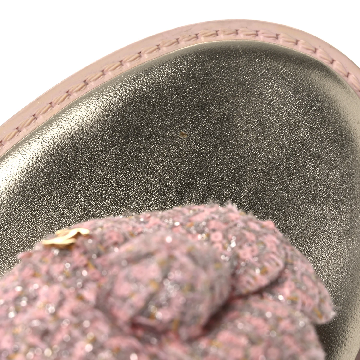 Tweed Camellia Thong Sandals 37.5 Salmon Apricot Gold - Top Club