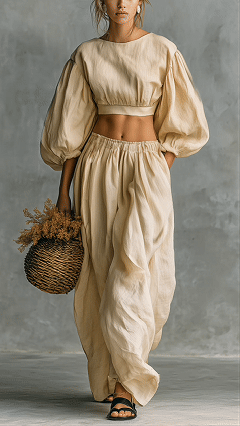 Women's Puff-Sleeve, Waist-Cinching, Wide-Leg Two-Piece Set - Nordfashionstorm - Women's Clothing, Fashion for You - Nordfashionstorm.com
