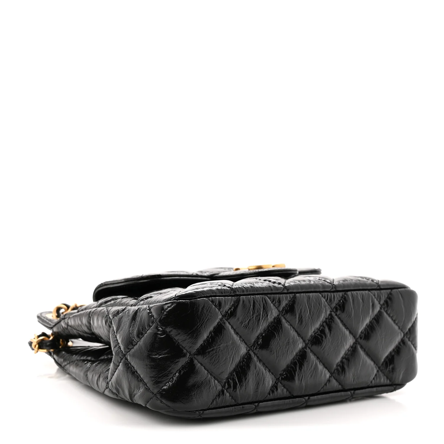 Shiny Crumpled Calfskin Quilted Small Wavy CC Hobo Black - Top Club