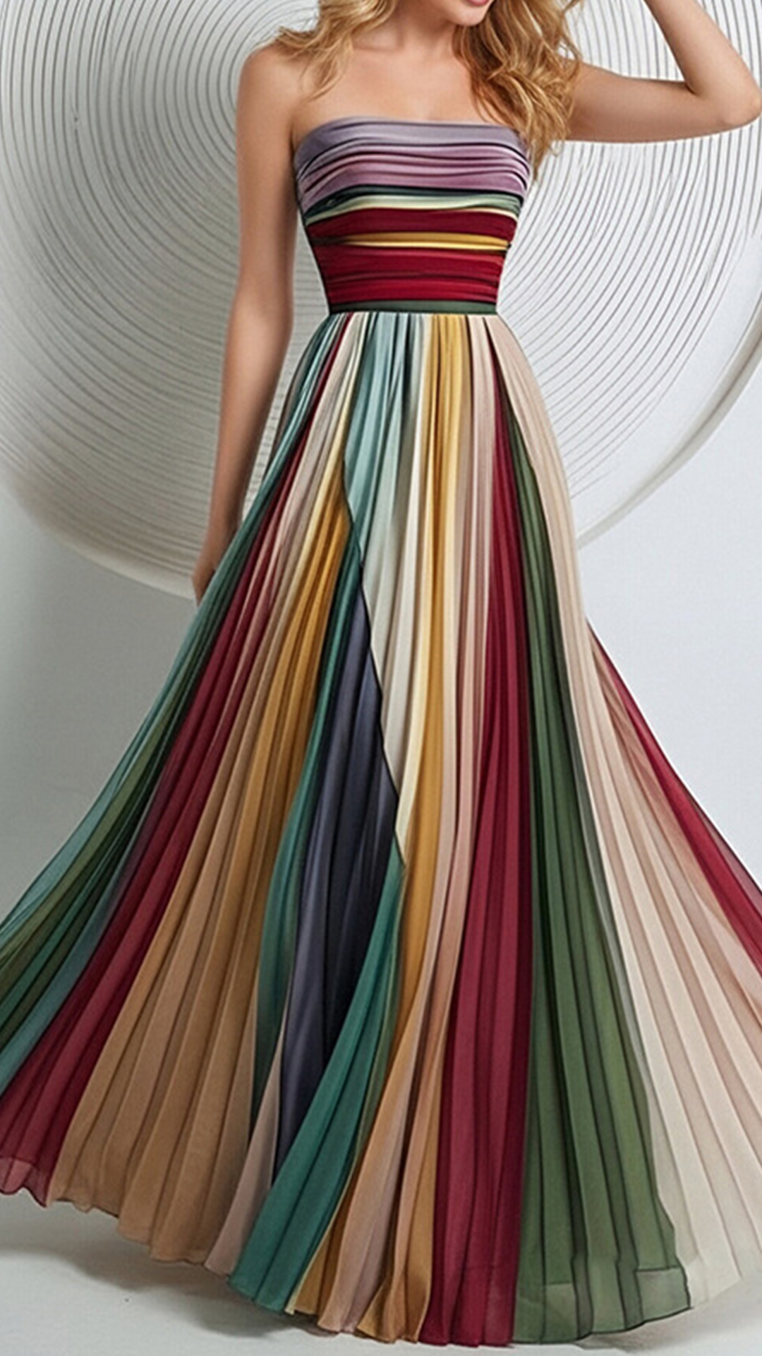 Women's Strapless Rainbow Stripe Cotton-Blend Maxi Dress - Nordfashionstorm - Women's Clothing, Fashion for You - Nordfashionstorm.com