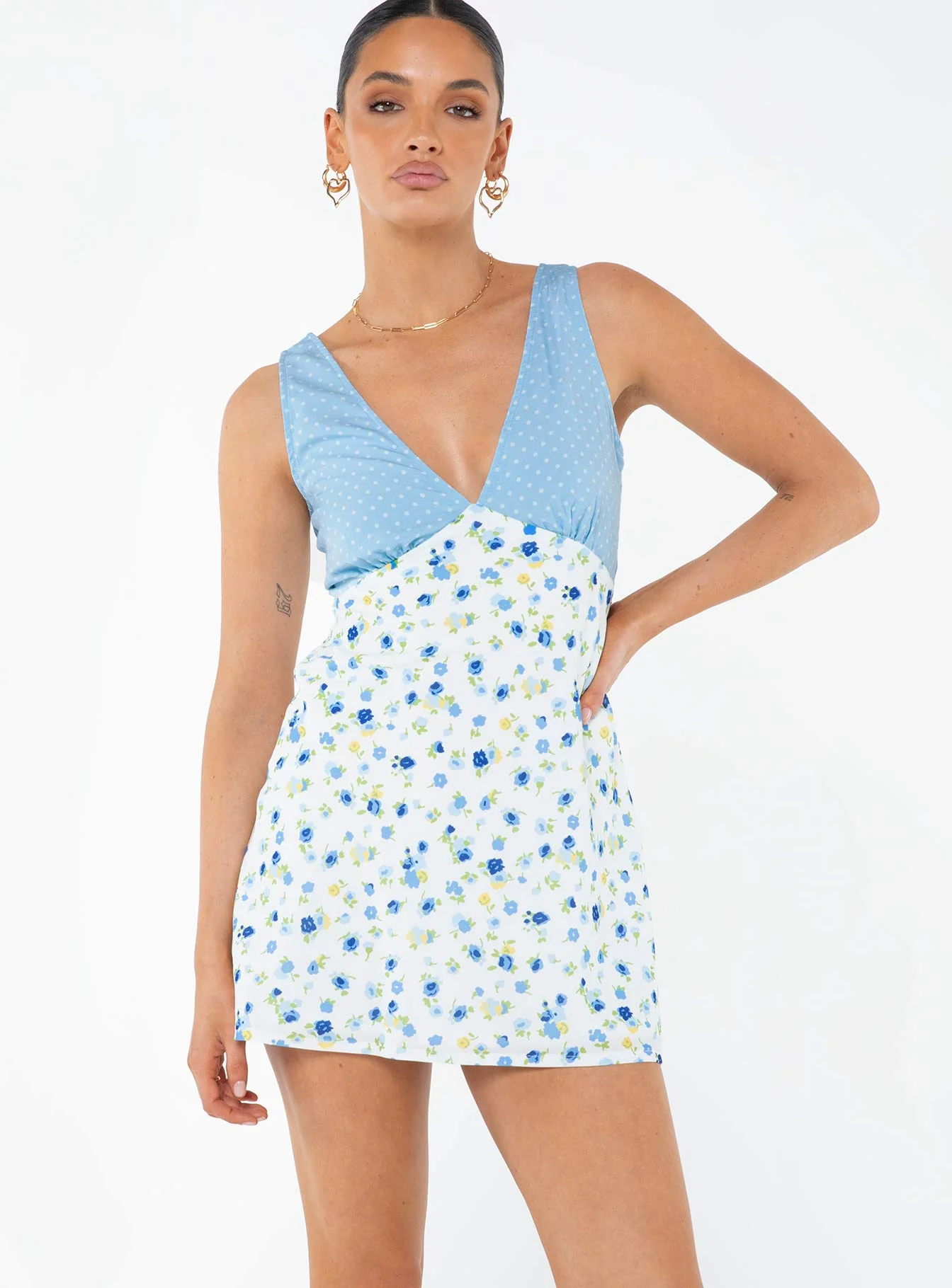 Nellie Spliced Mini Dress Blue / White