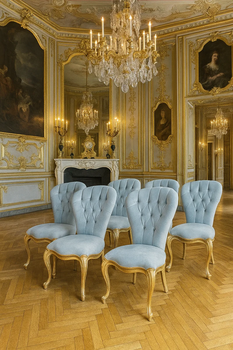 Luxury Baroque Dining Room Chair Set Light Blue / Antique Gold with Silver Patina - Handmade Kitchen Chairs Set of 6 - Antique Style Furniture - Baroque Style Dining Room Furniture - Baroque Furniture