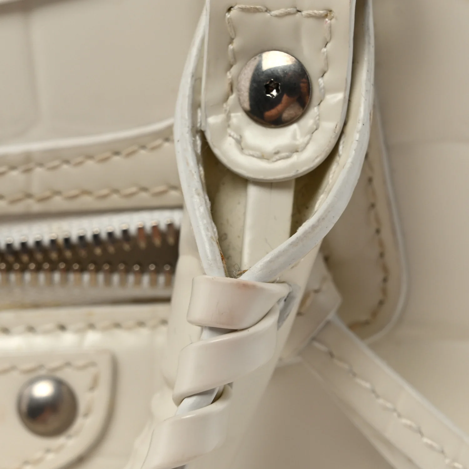 Semi Shiny Calfskin Crocodile Embossed Neo Classic Silver Hardware Nano City Crossbody White - Top Club