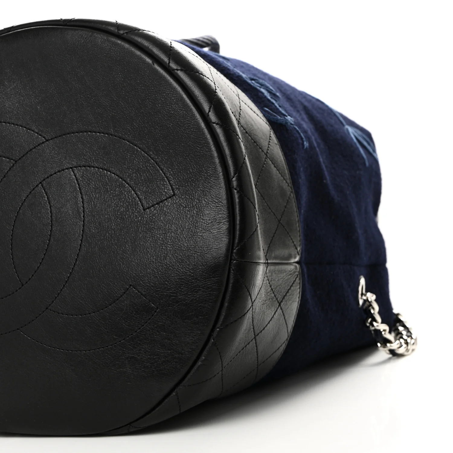 Wool Calfskin Embroidered Paris Hamburg Drawstring Backpack Navy Blue - Top Club