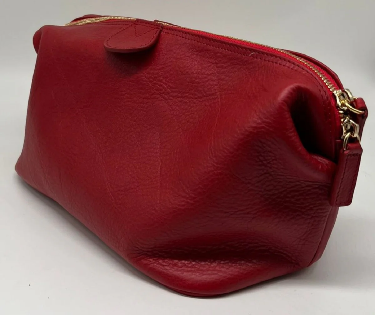 Luxury genuine leather cosmetic bag red / gold 28 cm - Made in Italy