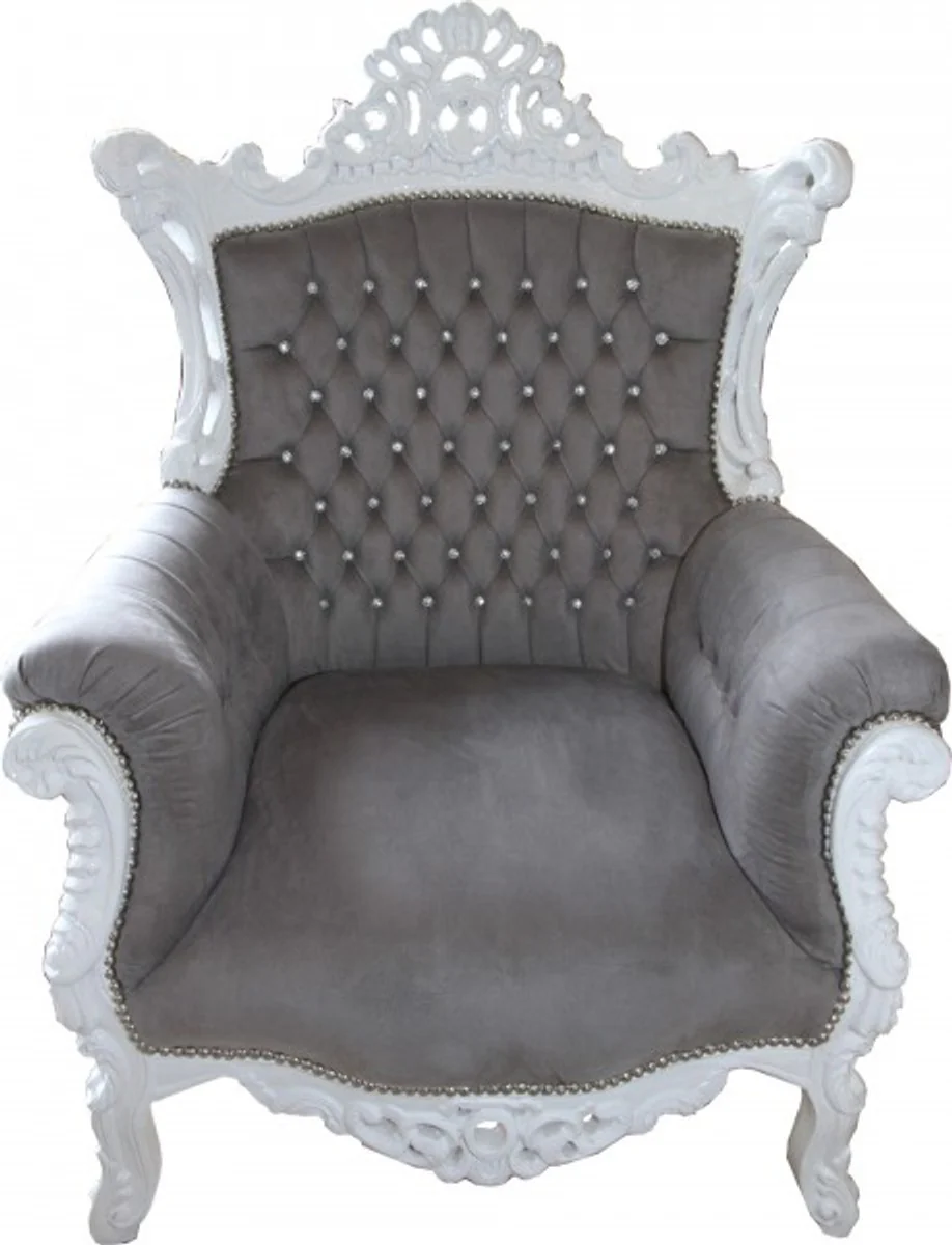 Baroque armchair Al Capone gray / white with rhinestones