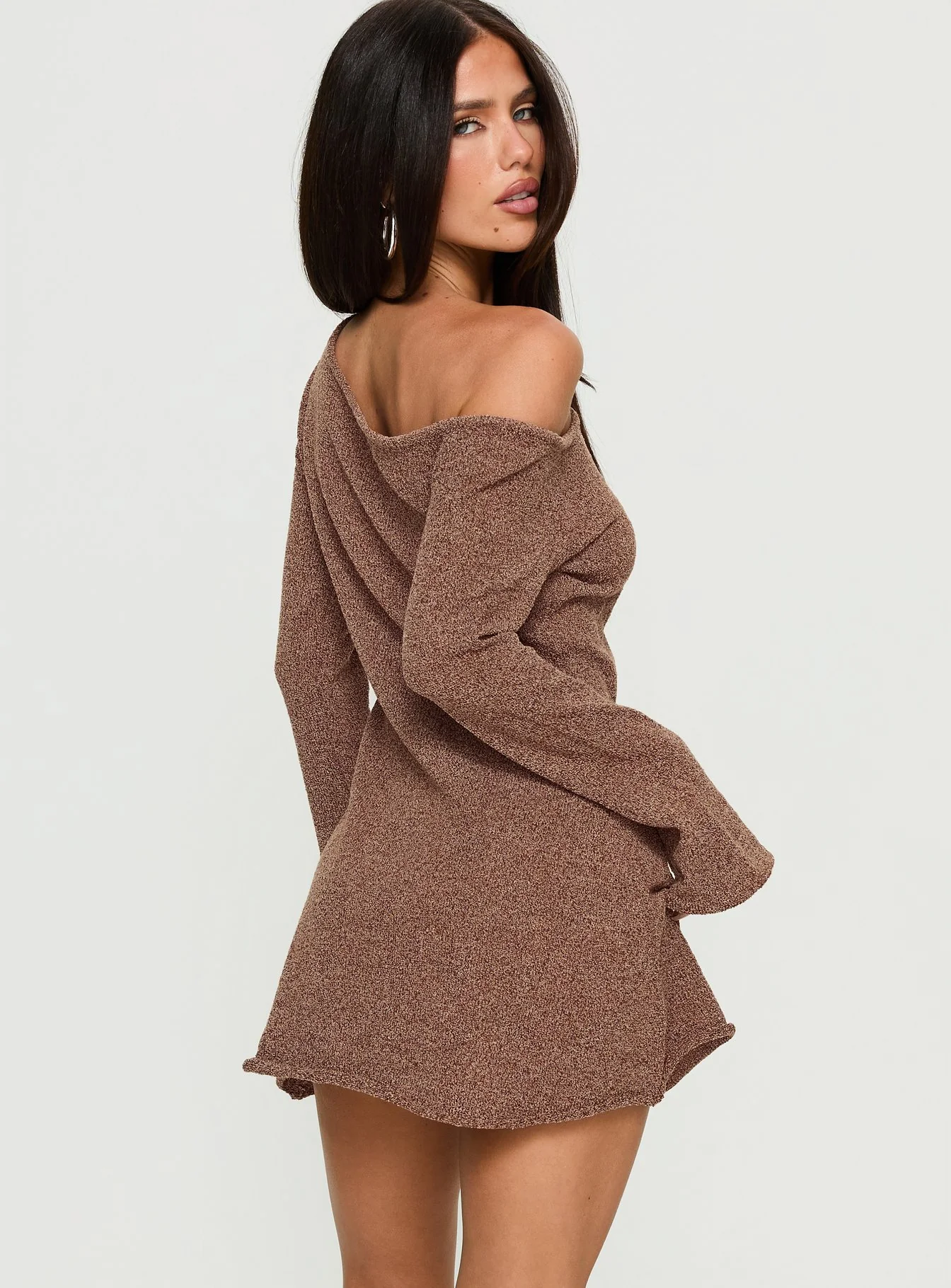 Jaede Off Shoulder Knit Mini Dress Mocha