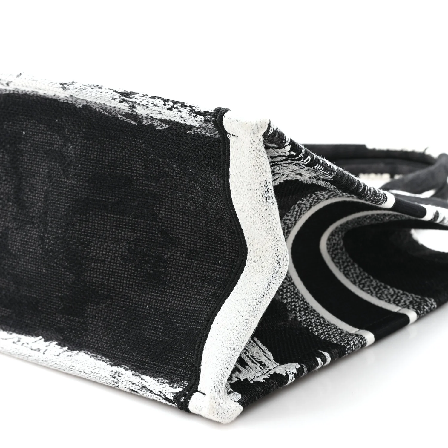 Canvas Embroidered Medium Paris Book Tote Black White - Top Club