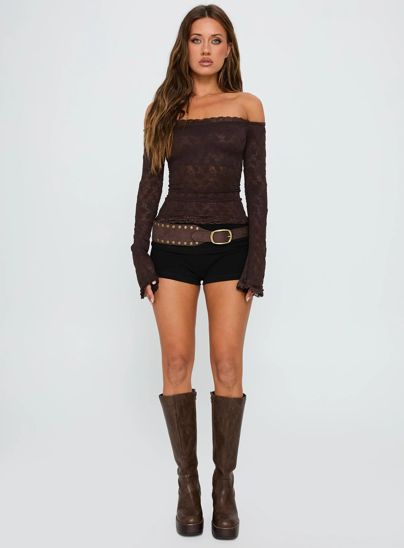 Mochapella Off The Shoulder Top Brown