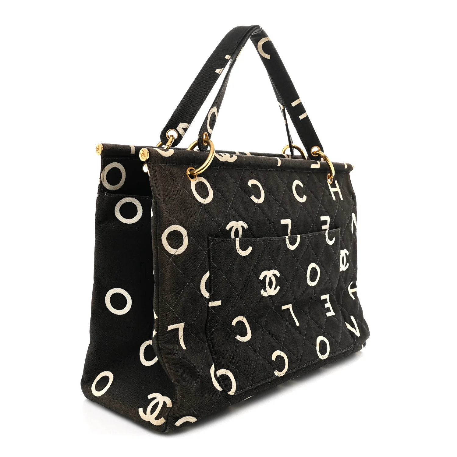 Canvas Printed Quilted Logo Tote Black White - Top Club