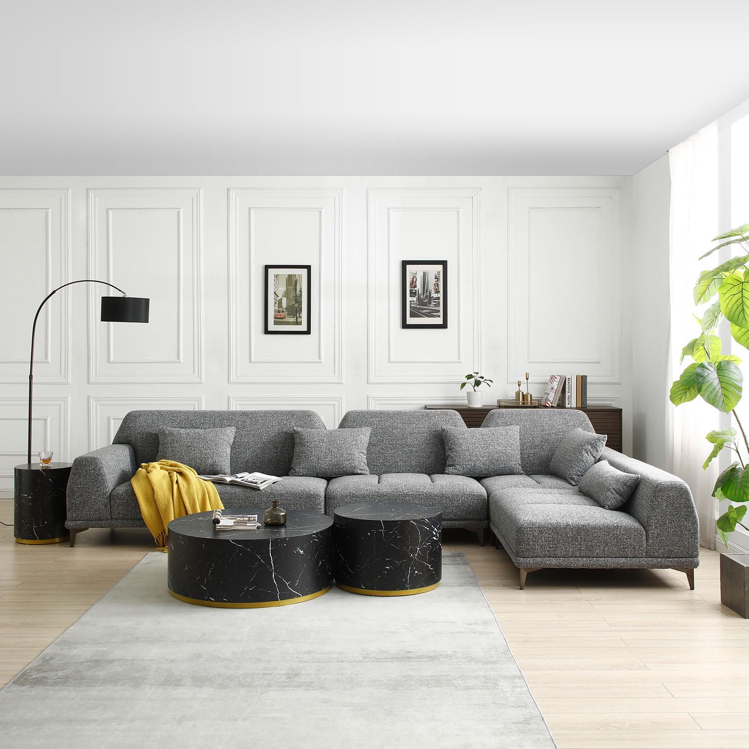 kevinplus 146.8'' Large Sectional Sofa Couch L-Shape with Right Chaise Lounge, Modern Upholstered Corner Sofa Couch for Living Room Office Apartment, Free Combination (Right-Facing, Light Grey)