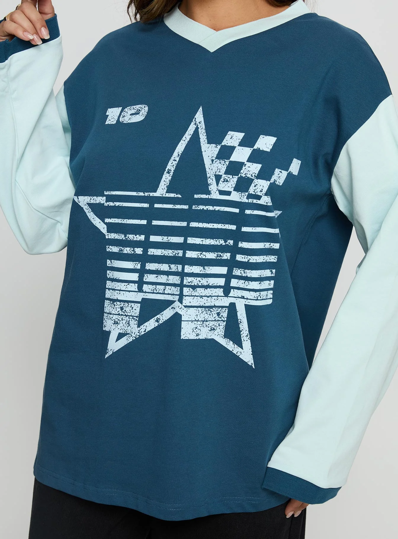 Starletta Long Sleeve Moto Top Blue