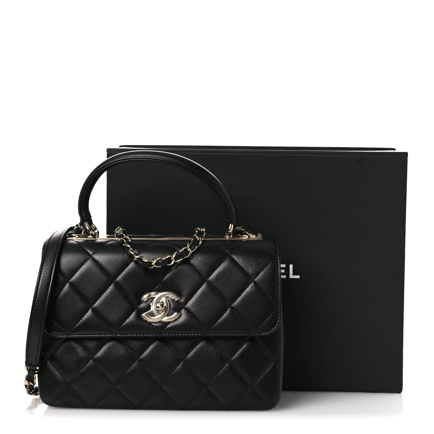 Lambskin Quilted Small Trendy CC Dual Handle Flap Bag Black - Top Club