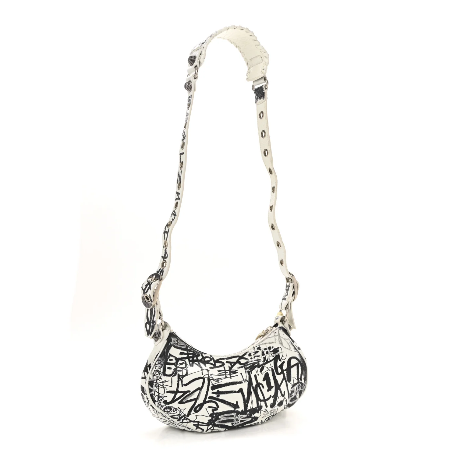 Agneau Arena Graffiti Le Cagole Shoulder Bag XS White Black - Top Club