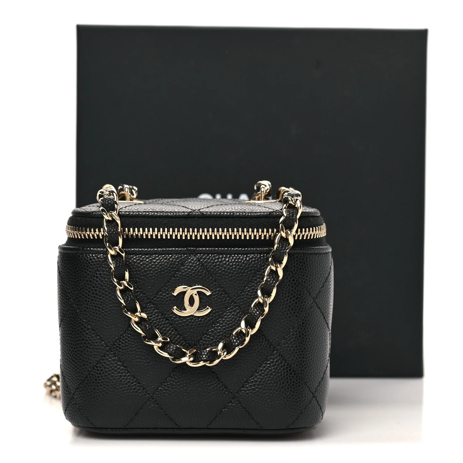 Caviar Quilted Mini Vanity Case With Chain Black - Top Club