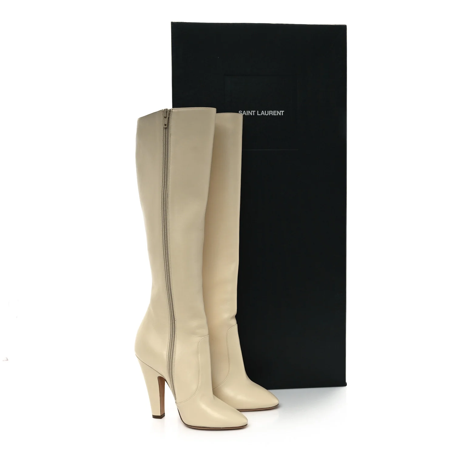 Calfskin Knee High Skinny Boots 36 Eggshell - Top Club