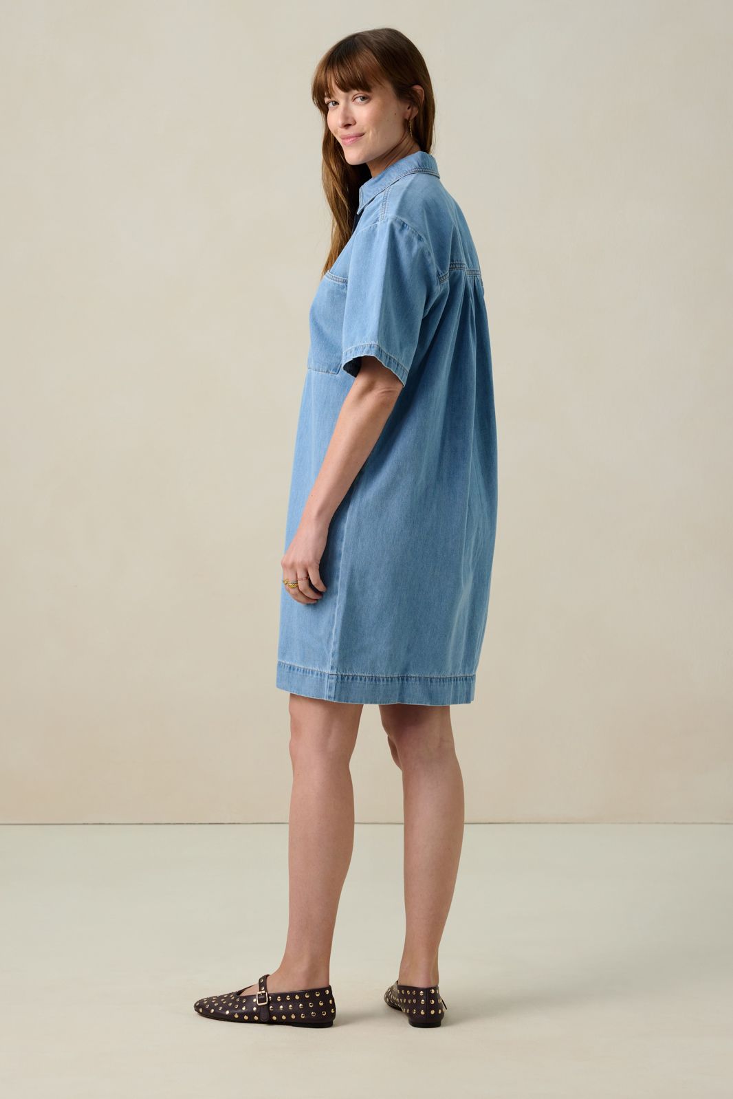 Blauwe denim midi jurk
