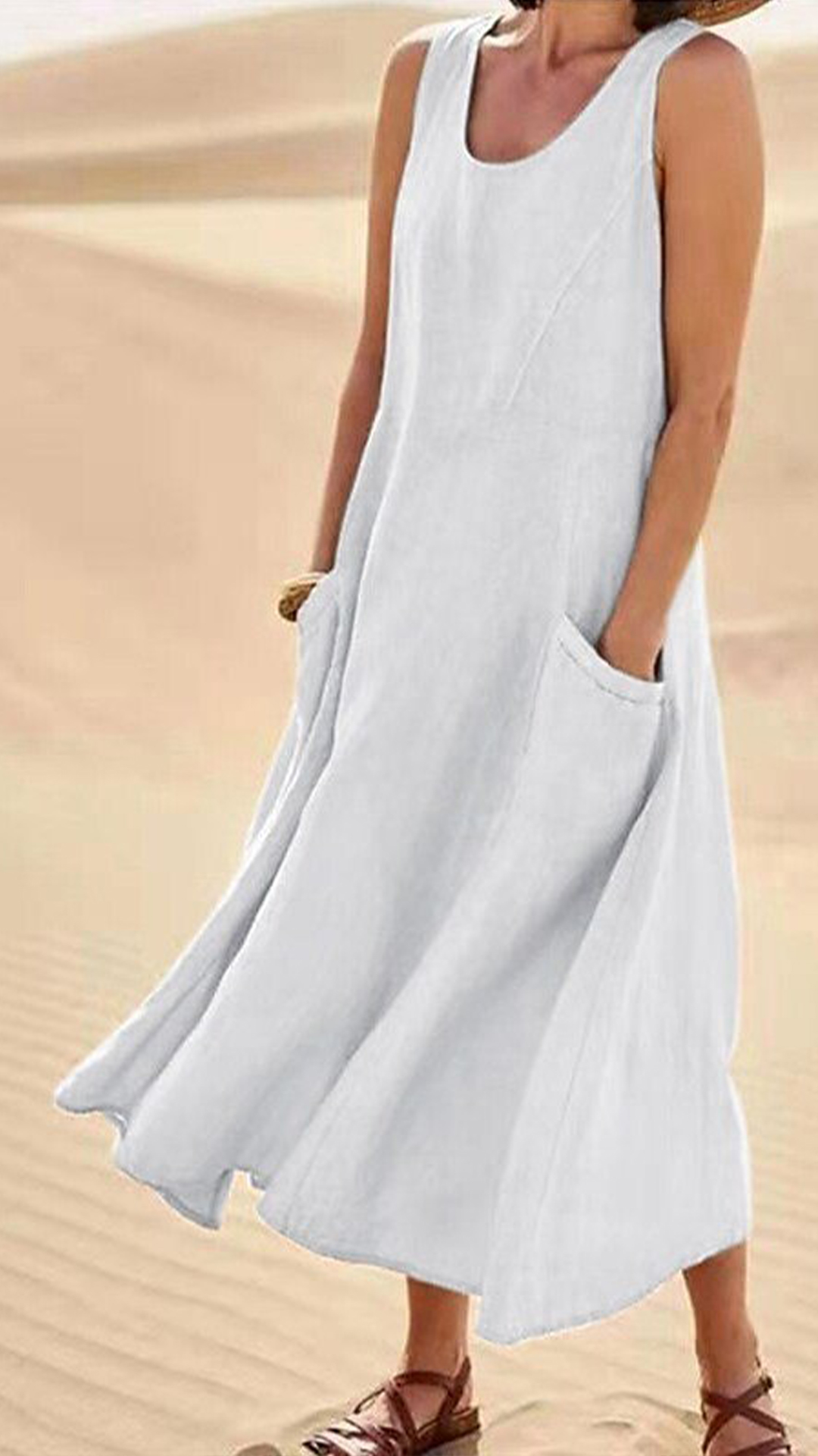 Women's Cotton-Linen Blend Sleeveless Dress - Nordfashionstorm - Women's Clothing, Fashion for You - Nordfashionstorm.com