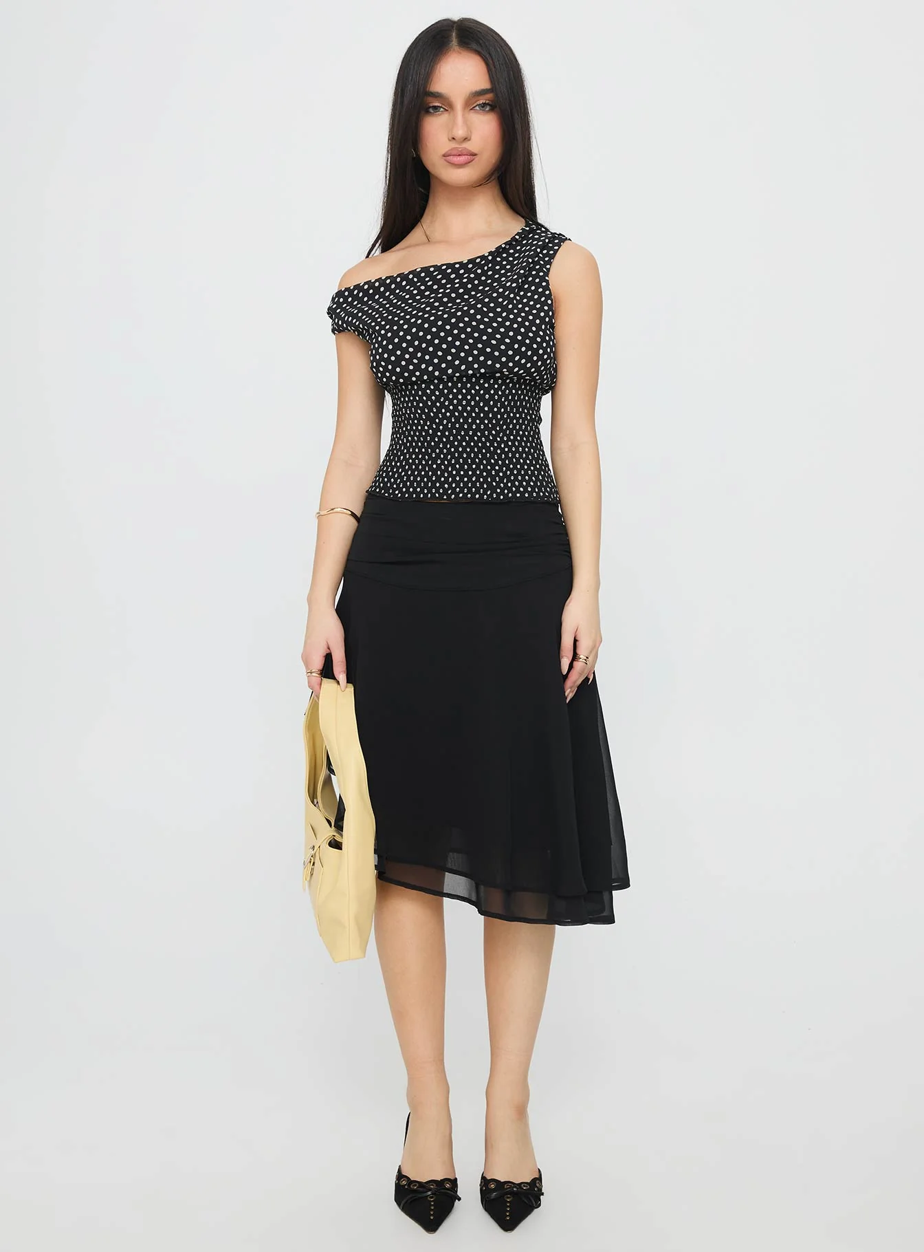 Evanescence Asymmetrical Midi Skirt Black